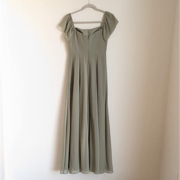 Jenny Yoo Elsie Off Shoulder Flutter Sleeve Green Chiffon Dress, sz 2 - Picture 3 of 13